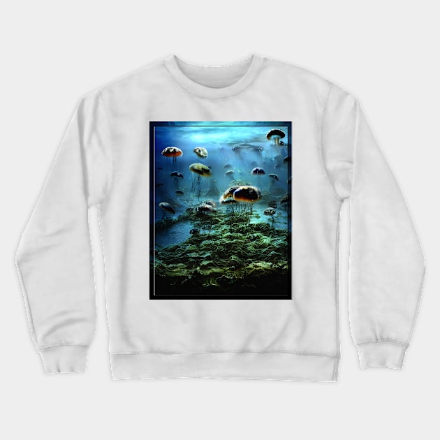 A Jellyfish Swarm in the Kelp Forest (framed) Crewneck Sweatshirt by EZO